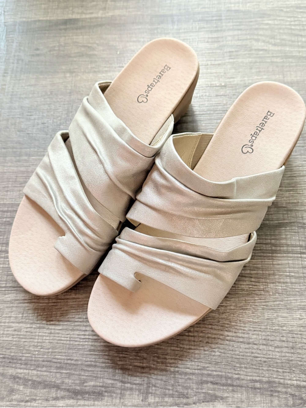 Baretraps Venus Metallic Ruched Toe Loop Slide Wedge Sandals